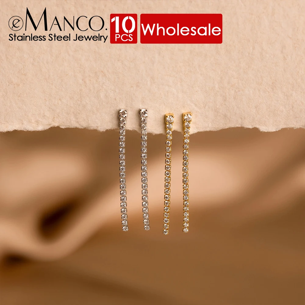 eManco 10PCS Stainless Steel Gold-Plated Shiny Zirconia Earrings High Quality New Women's Single Row Tassel Pendant