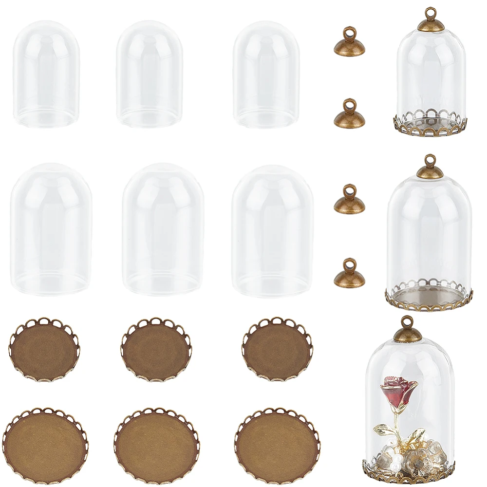 10Pcs Glass Bottle Charms Mini Glasses Vial Charms Clear Bronze Class Cloche Terrarium Display Bell Jar Bottles Case Charm
