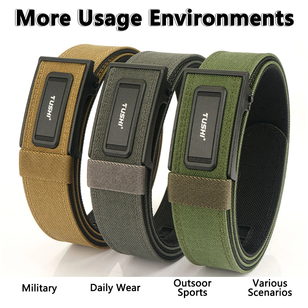 TUSHI EDC Hard Tactical Belt for Men Metal Automatic Buckle IPSC Gun Belt 1100D Nylon Military Belt Outdoor Sports Girdle Male