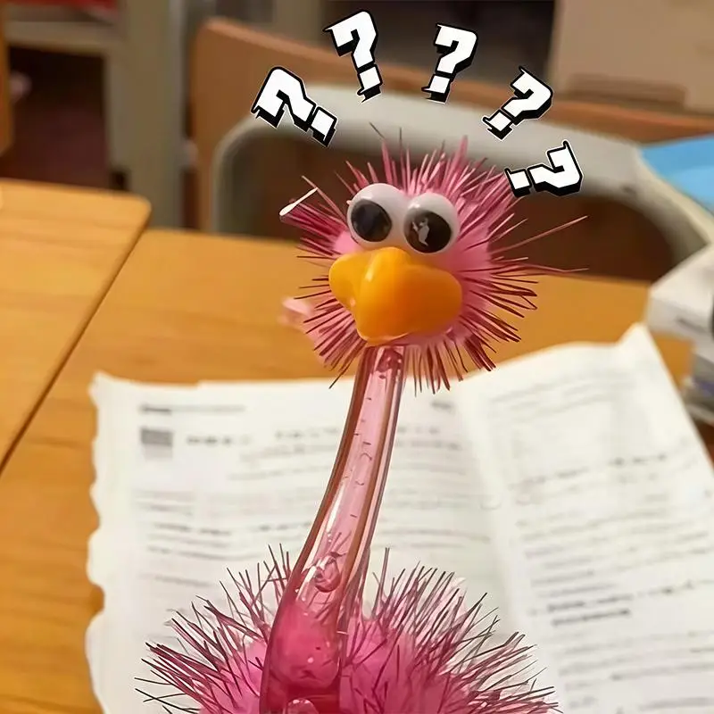 1/5/6Pcs Cute Ostrich Shaped Ballpoint Pens Colorful Glitter Fuzzy Smooth Writing Kids School Office Party Favors