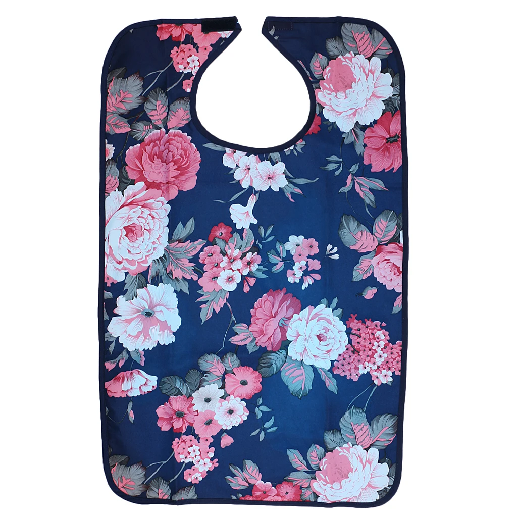 Reusable Waterproof Adult Elder Mealtime Bib Clothing Spill Protector Disability Aid Apron - Grid Lips Floral Flowers Print