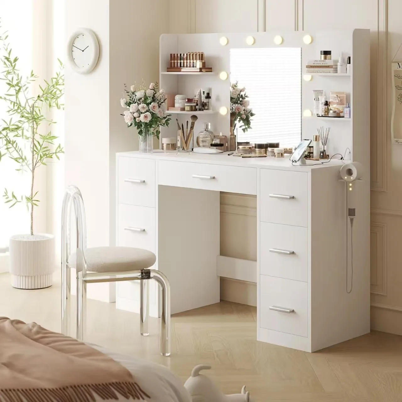 Simple Light Luxury Dresser Bedroom Makeup Table Cross-border LED Makeup Table Internet Celebrity Storage Integrated Cabinet