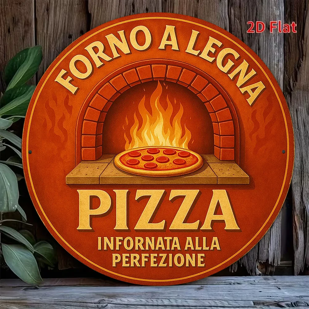 2D Flat, 1pc Italian-Themed Vintage Wood-Fired Oven Pizza Sign - Wall Decor Suitable for Pizzerias, Restaurants, Kitchens, Bars,