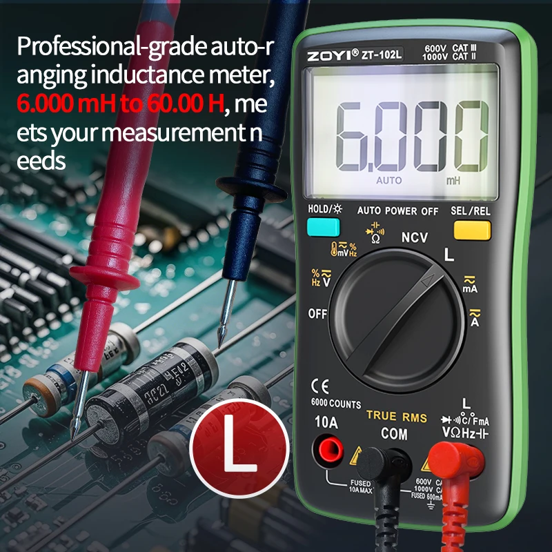 ZOYI 102L High Precision LCR Meter, Multifunctional with Anti-Burn, Capacitor & Diode Tester