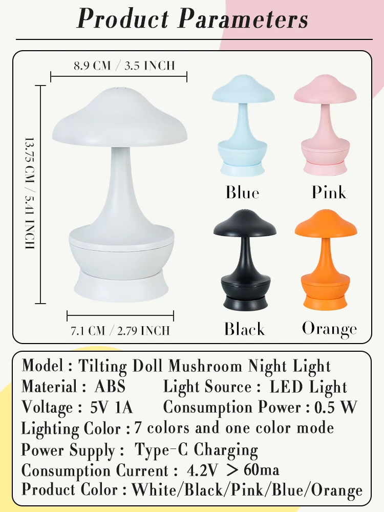 GGbingo Led-licht kantelbare pop Paddestoel Bureaulampen Kleurrijke Led-lont Ornament Nachtlampje voor kinderkamerdecoratie