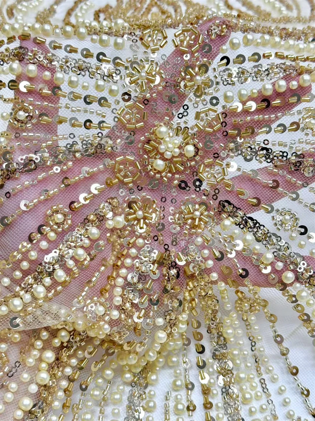 High-Quality African Sequins Lace Fabric 2026 Embroidery Beaded Mesh 5 Yards for Wedding Party Dresses Latest Design