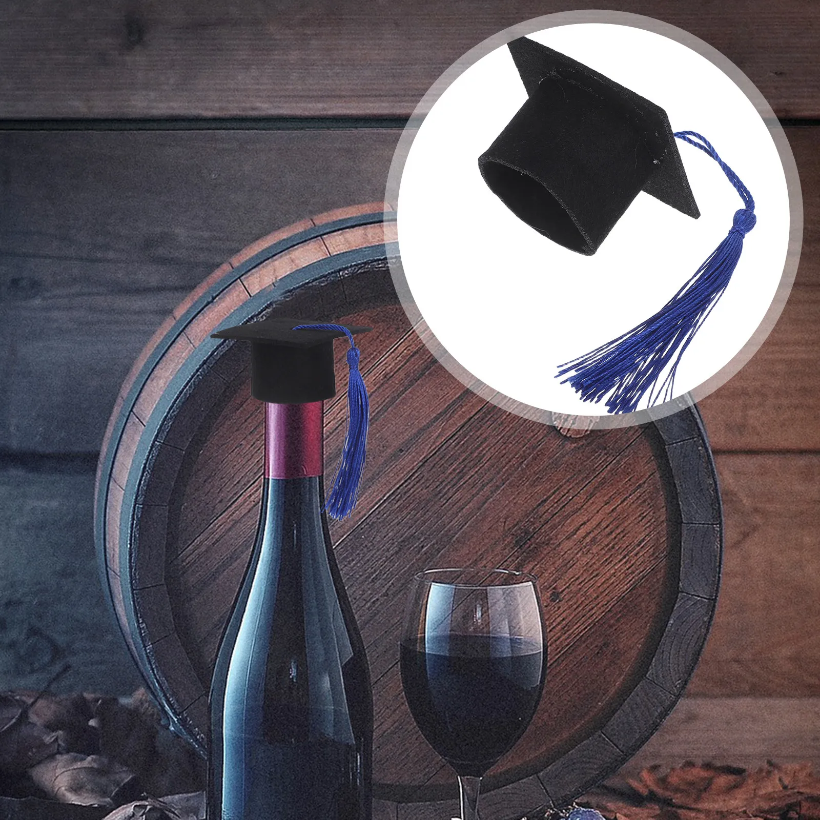 6Pcs Mini Doctoral Hat Shape Wine Bottle Cover Festive Graduation Party Decoration Beer Bottle Cap Dark Blue Mini Doctoral Cap