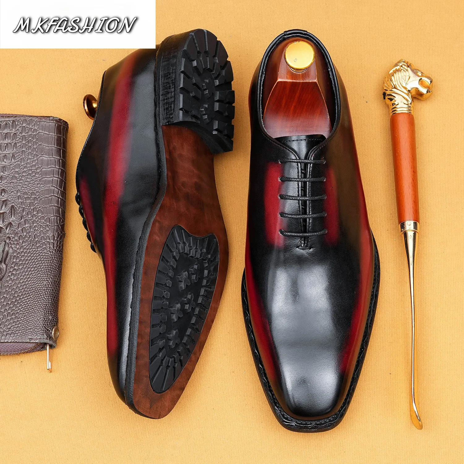 Men's Business Formal Gradient Color Oxford Shoes Square Toe Lace Up Flats Wedding Party Footwear