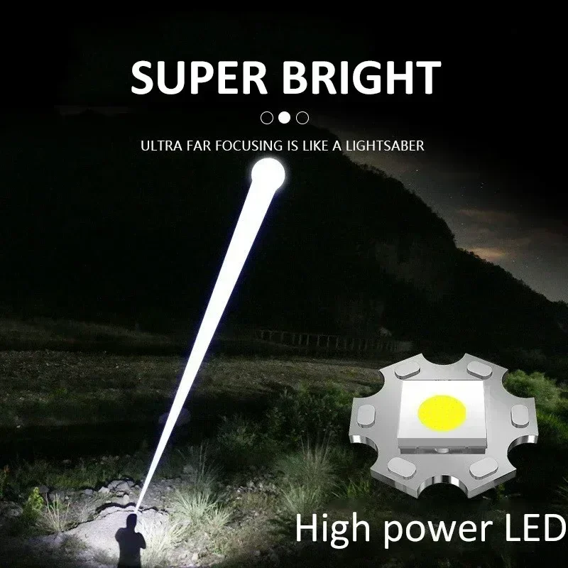 900000LM Powerful LED Flashlight Zoom Torch with Digital Display Portable Type-c Rechargeable Flashlights for Camping Hiking