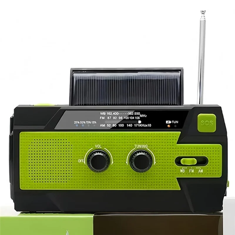 Emergency Weather Radio,Solar Charging, 3 LED Flashlights, LED Induction Reading Lamp, SOS Alarm, Rechargeable For Us-Y47A