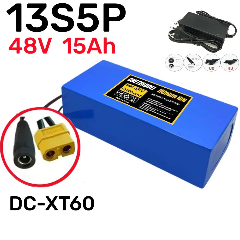 13S5P 48V 15Ah 18650 Rechargeable lithium battery with built-in t BMS,for 500-750W Scooters Battery tools and motorcyclesbattery