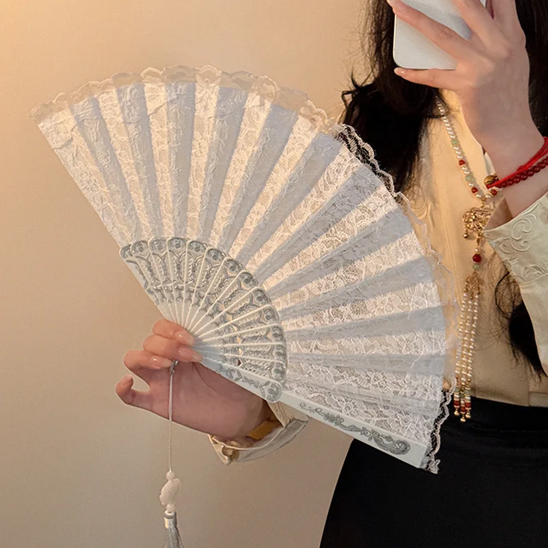 New Sexy Black Lace Fan Summer Dance Performance Photography Photo Props Portable Folding Hand Fan Fancy Dress Costume