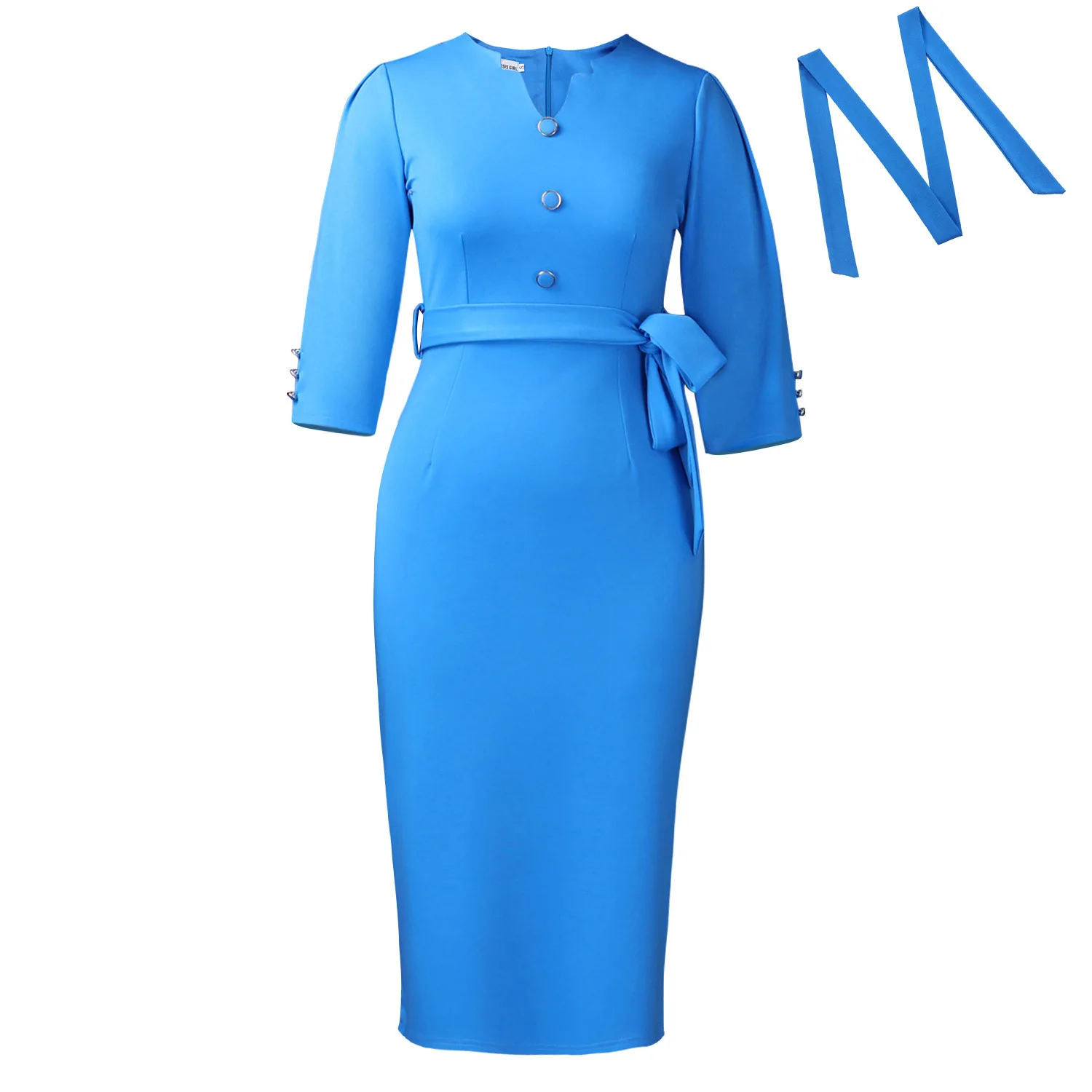 Customized Fashion Slim Midi Dress Women Autumn Casual V-Neck Lace-up Long Sleeve Pencil Dresses Elegant Office African Robe