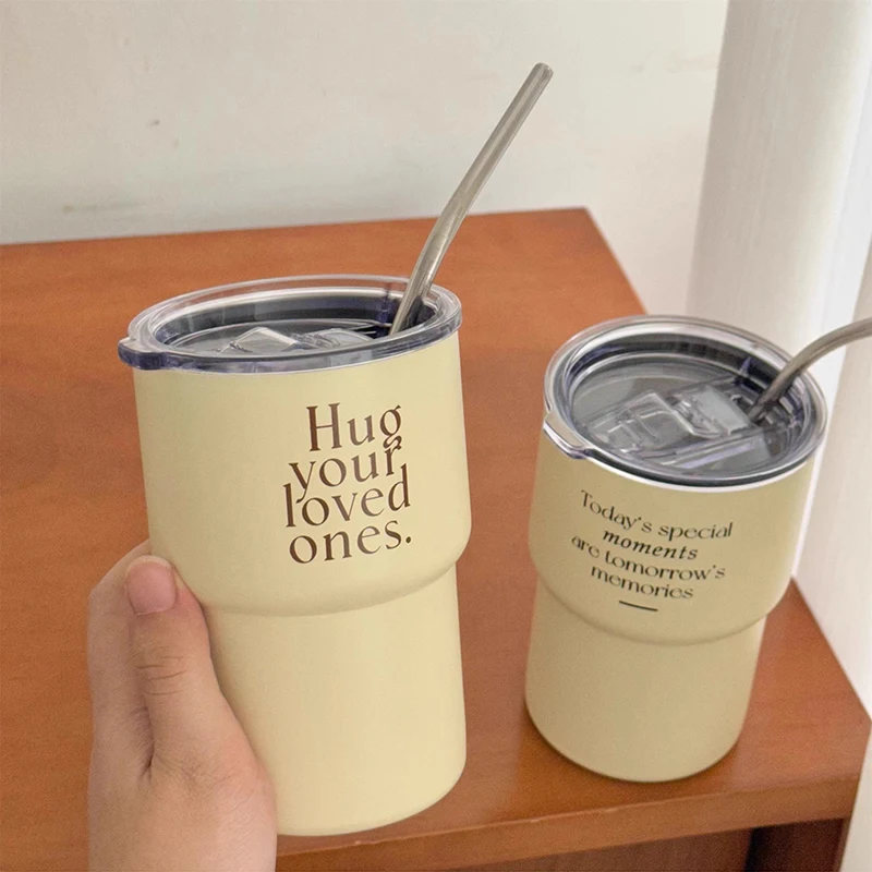 Kawaii Korean Cold Coffee Cups Cat Thermal Cup Stainless Steel Themos Hot Coffee Mug Cup To Go Travel Water Tea Bottle With Lid