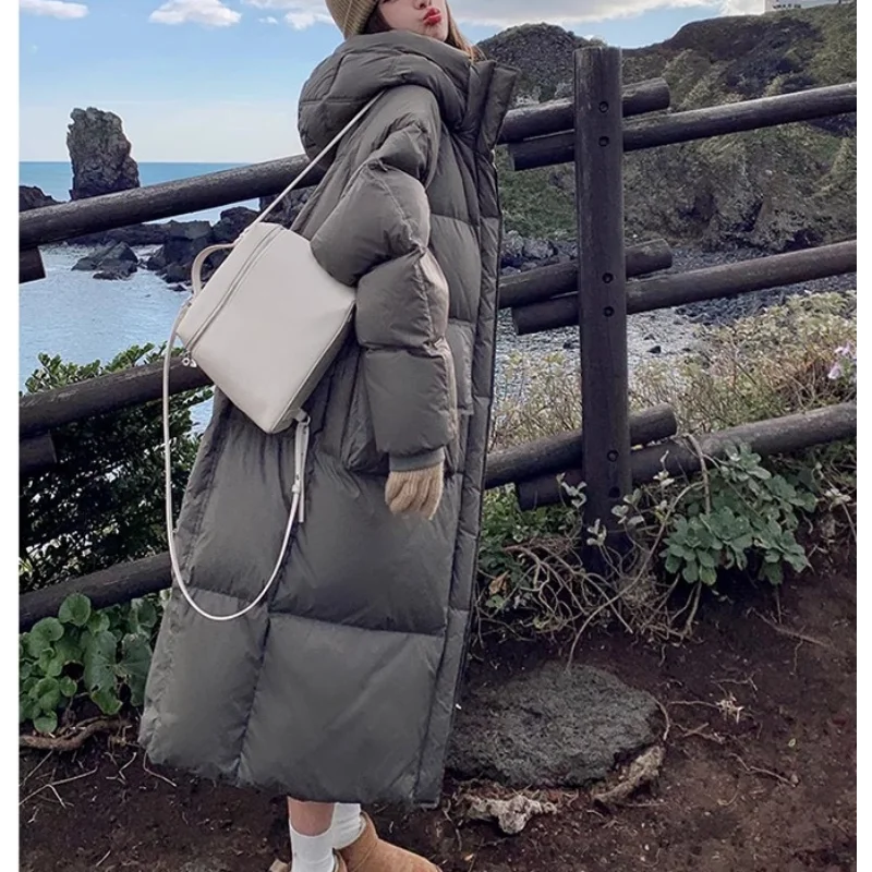 Puffer Coats Down Jacket Female Fall and Winter White Duck Down in The Long Coat Loose Thickened Knee Warm Coat Tide