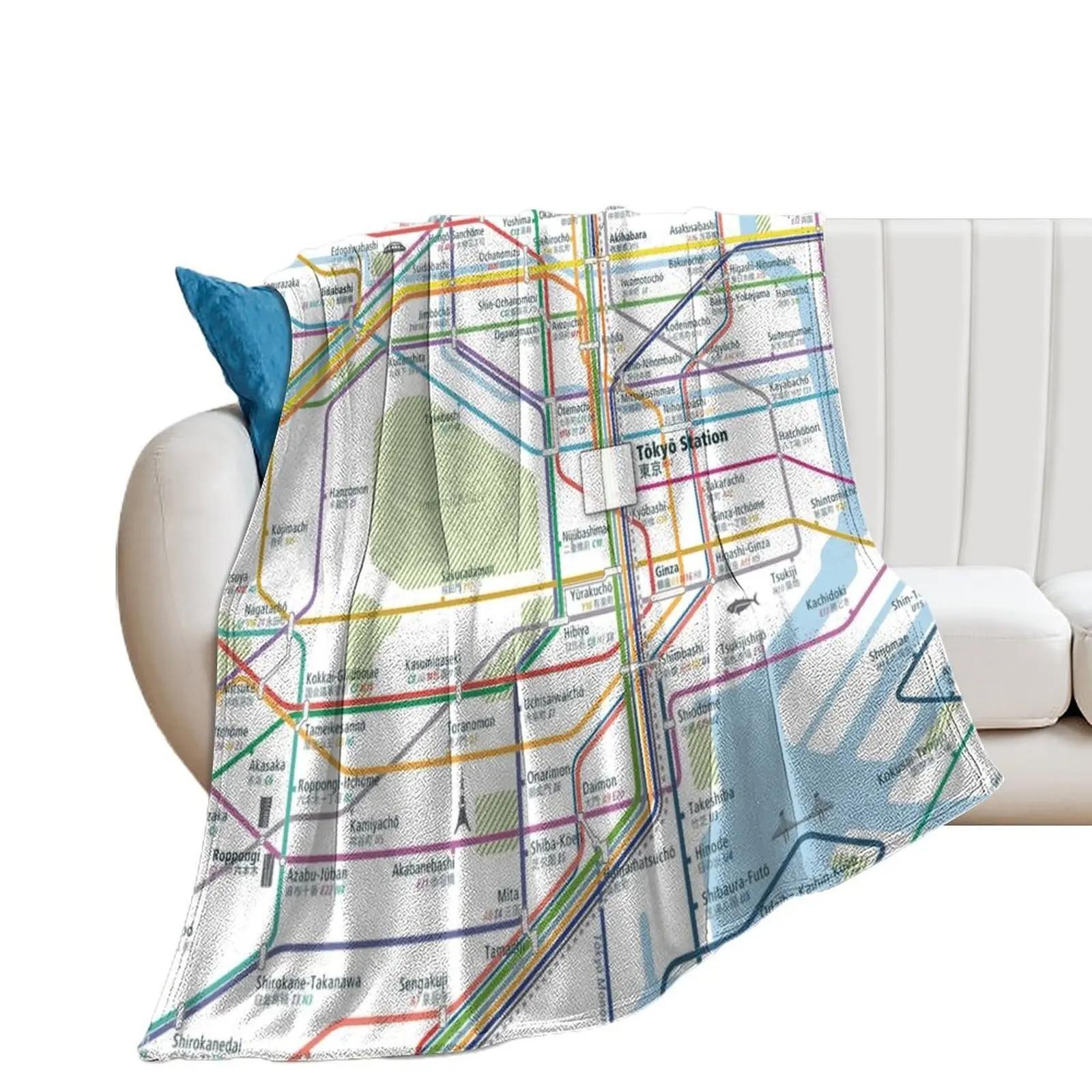 Tokyo City Rail Map Square Throw Blanket Picnic Luxury Throw Blankets