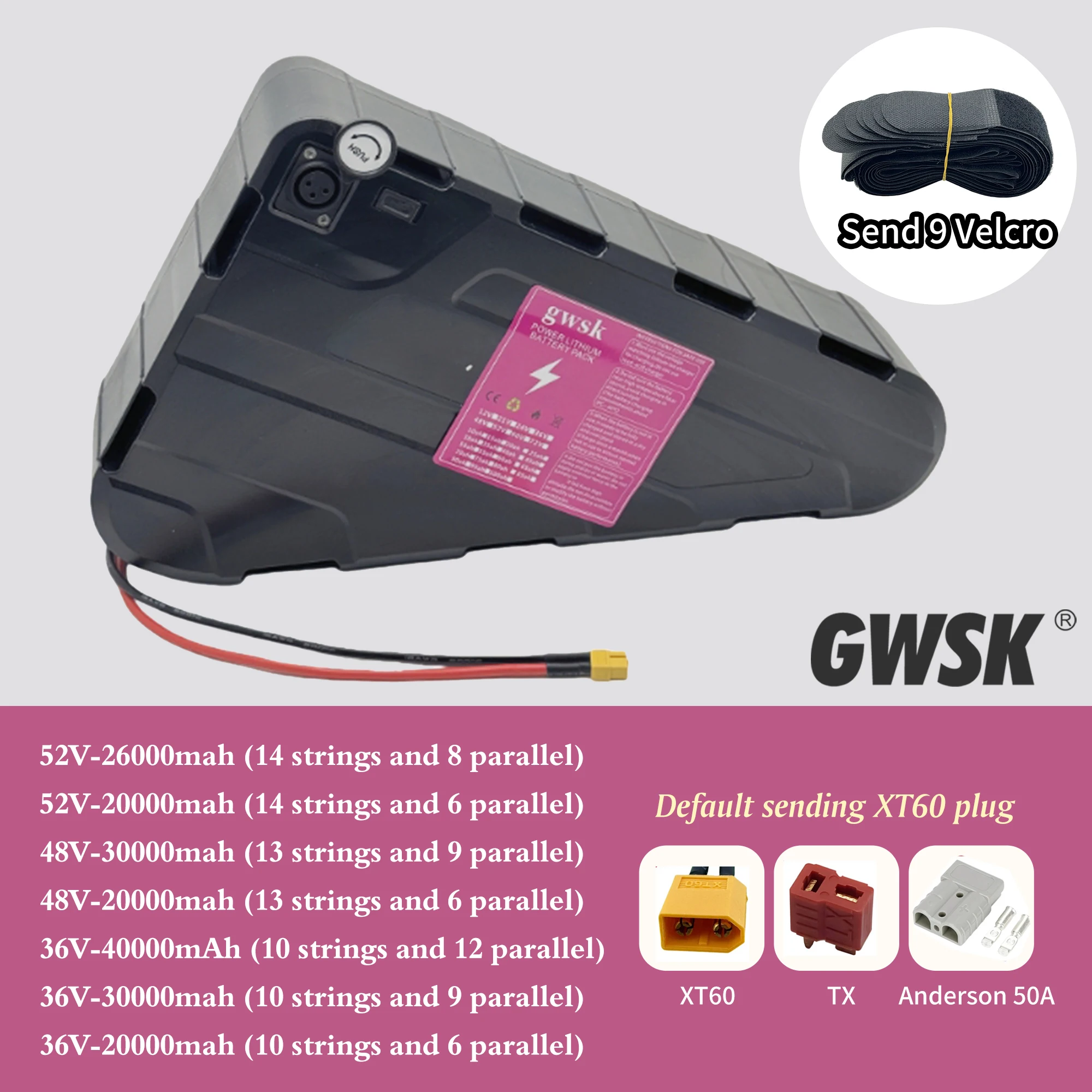 

Triangle lithium battery 52V48V36V100% full capacity 20AH-50AH crossbeam lithium battery modification to assist mountain bikes