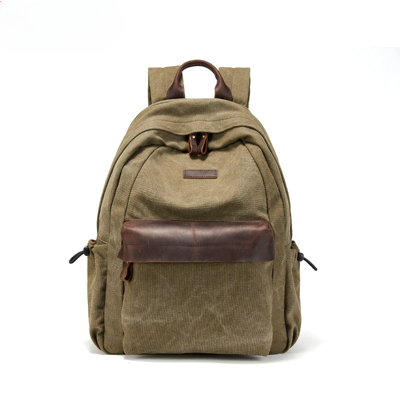 Canvas 15'' Laptop Backpack Men's Leisure Travel Outing Shoulder Bag Genuine Leather Schoolbag Suitable for Boy and Girl Mochila