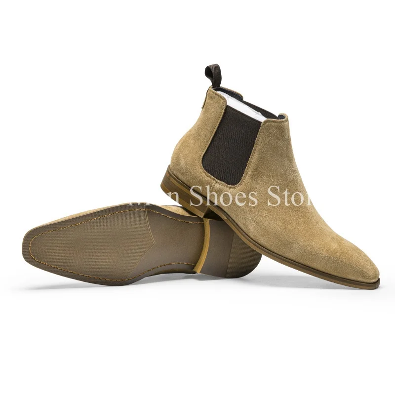 Men\'s Ankle Boots Classical Suede Heeled Vintage Frosted Slip On Casual British Style Handmade Business Dress Shoes Men Boots