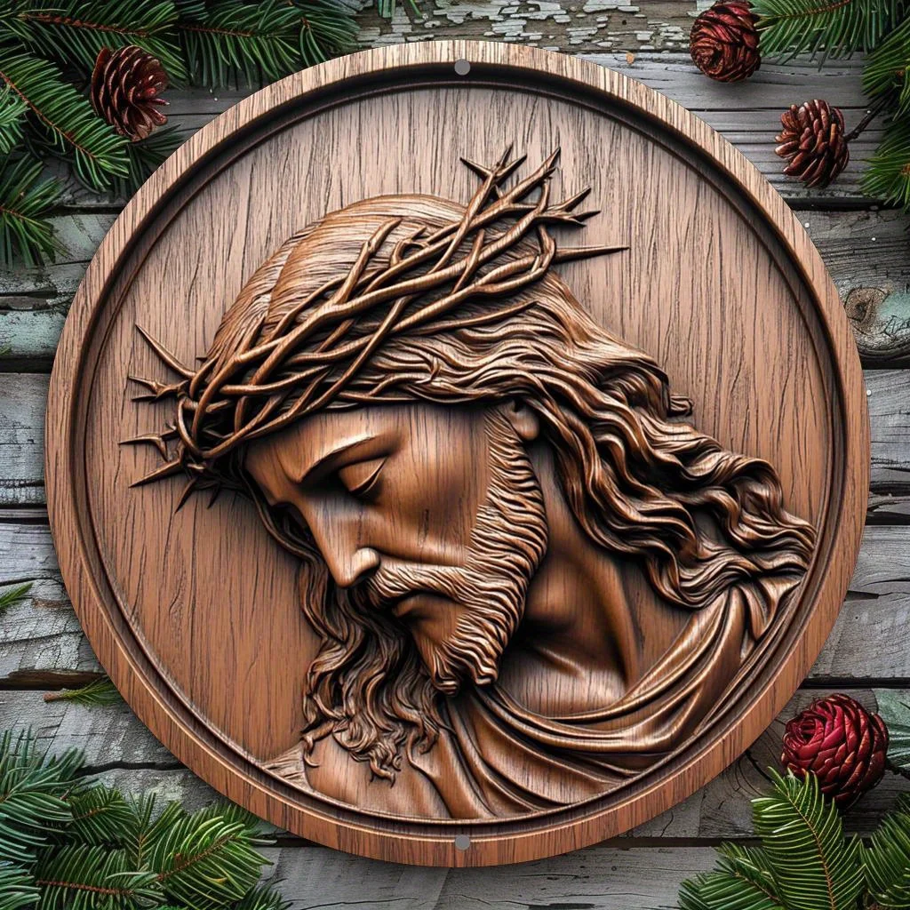 

Classic Saint-Themed Round Metal Decorative Plaque, 2D Aluminum Wall Hanging Sign for Home, Office, Bar, Kitchen