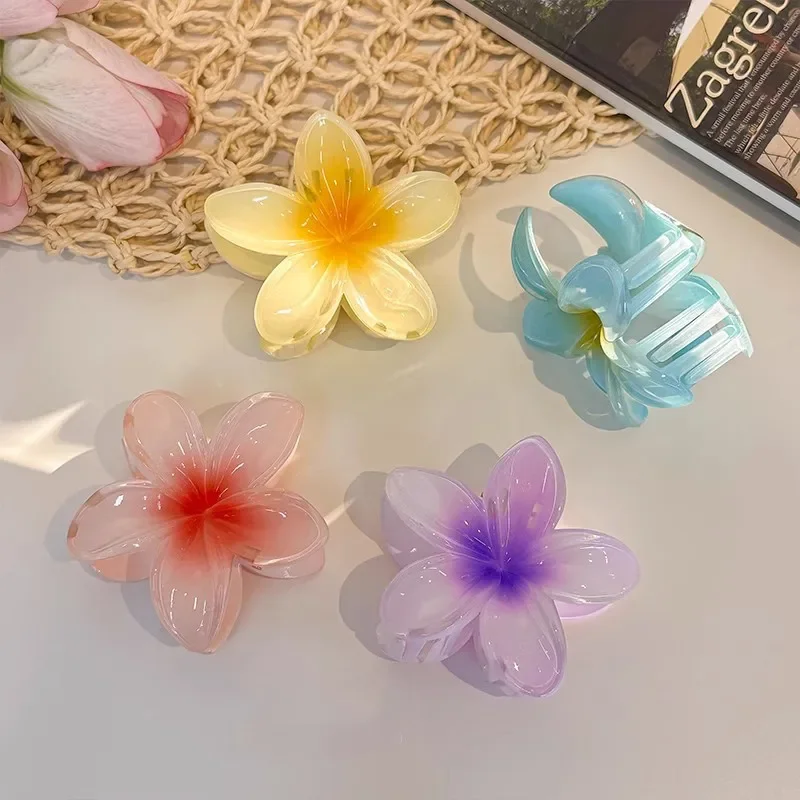 

3Pcs/set Sweet Gradient Colorful Flower Acrylic Women Hair Claws Clip Girl Hairpin Barrette Summer Beach Headwear Hair Accessory