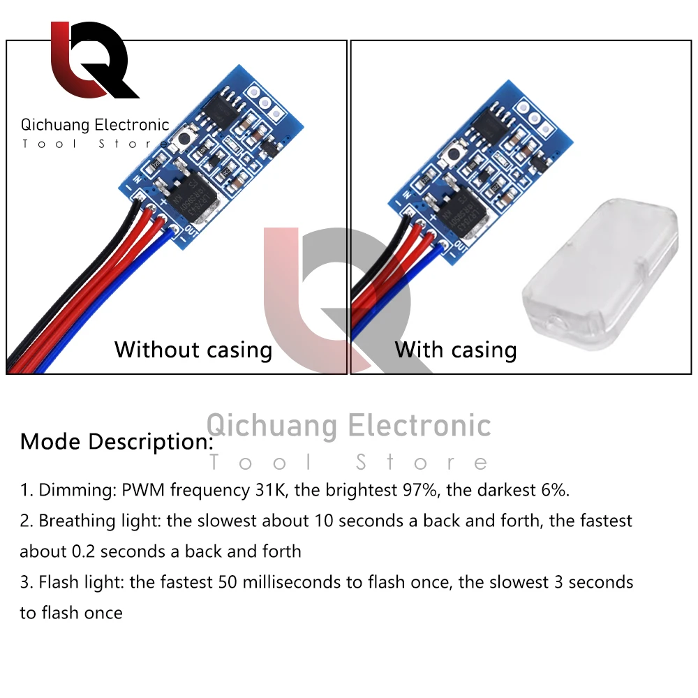 Módulo de controle LED de brilho gradualmente rápido e lento DC3-24V com escurecimento de respiração piscando para luzes LED luzes halógenas