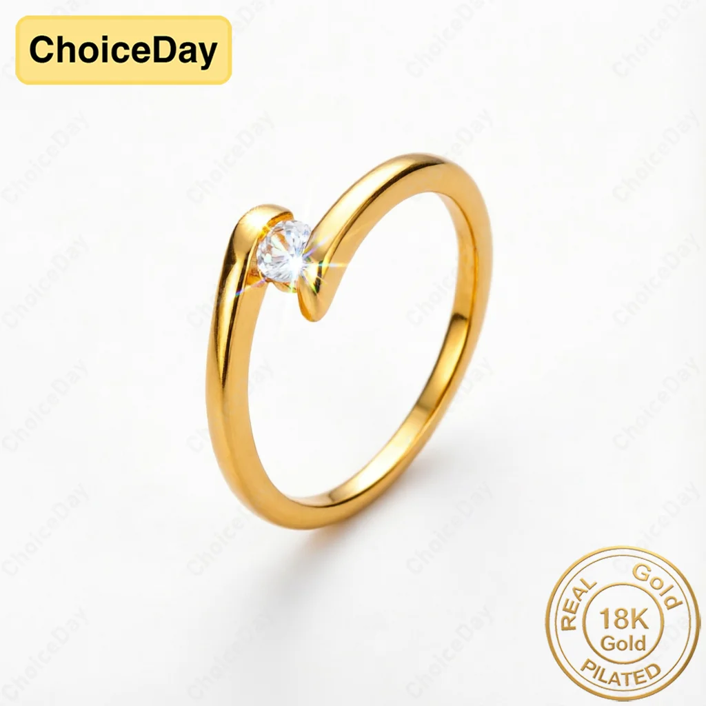 Elegant 18K gold-plated minimalist single diamond misaligned ring, fashionable wedding party gift jewelry for women.