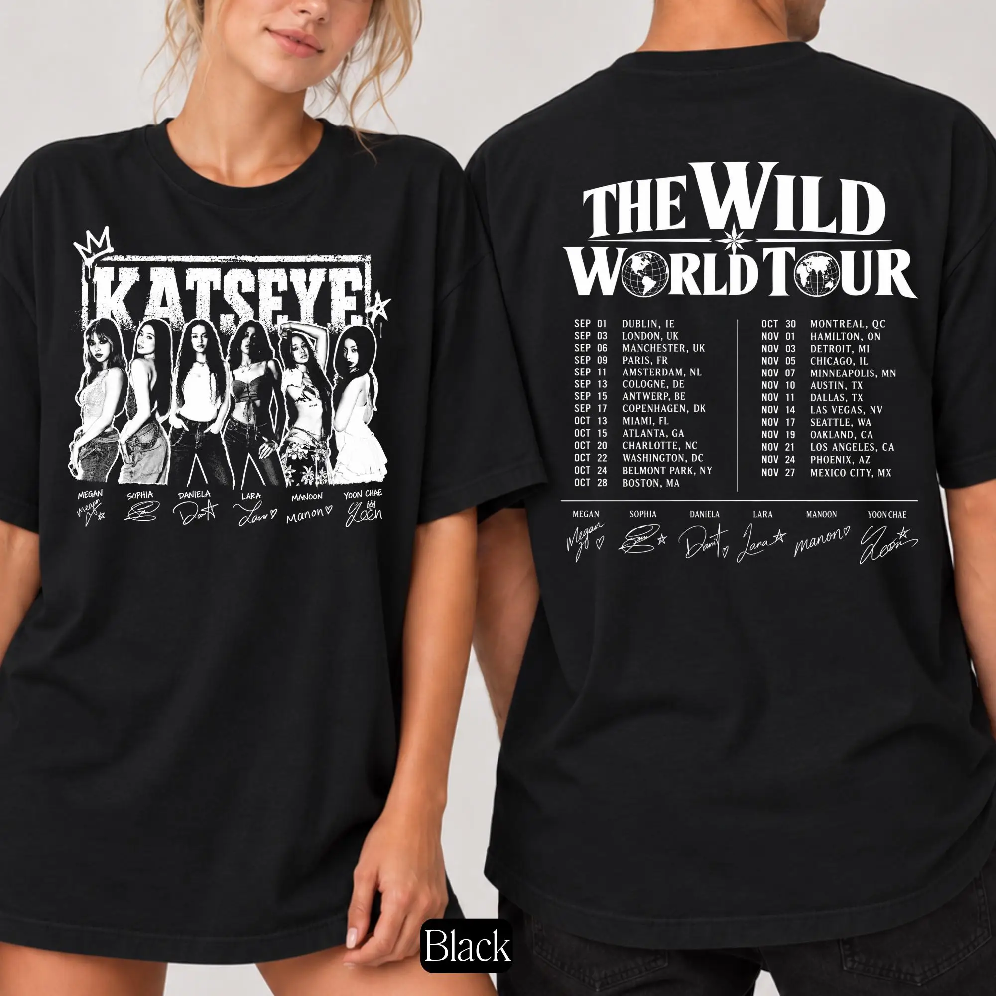 Y2K Katseye The Wild World Tour Shirt Women Short Sleeve Kpop Style Girl Group Tour Tee Fashion Fan Gifts Katseye T-shirts