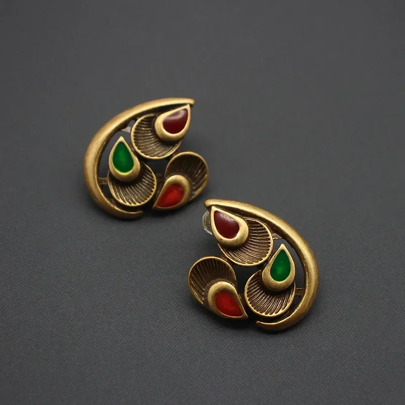 

Vintage Jewelry New Chinese Style Elegant Medieval Colorful Enamel 24K Copper Gold-plated Earrings