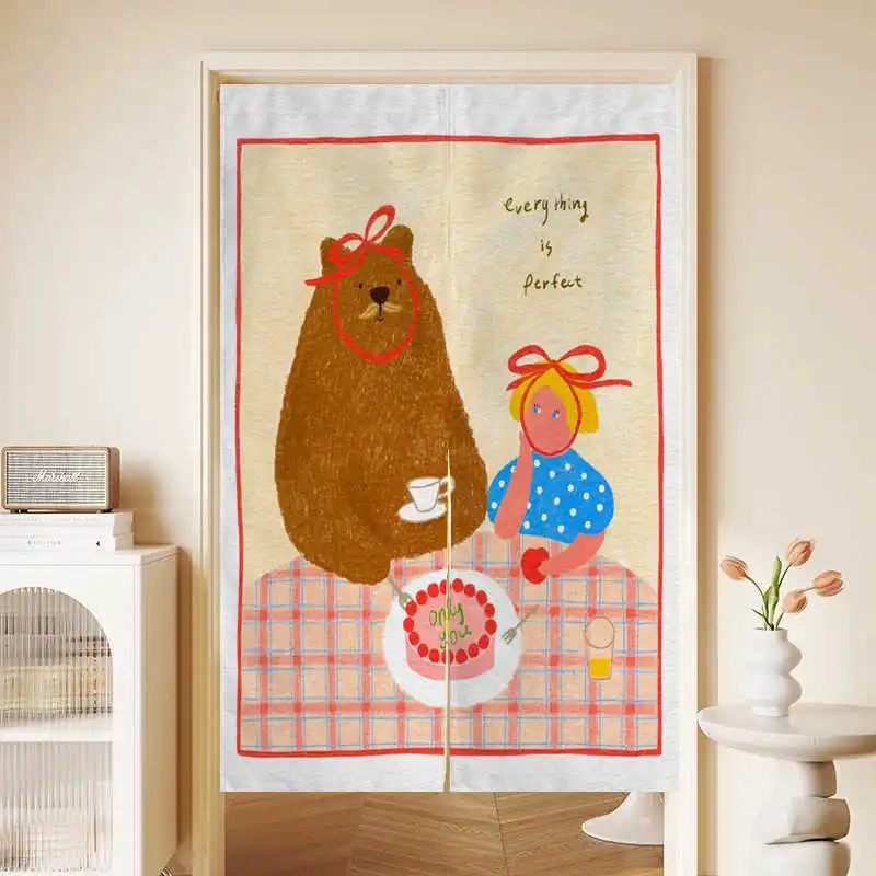 VIKAMA Bears Lifting Big Citrus We Love Lemon Cartoon Door Curtain Rod Pocket Cute Playful Doorway Panel Home Decor Soft Durable
