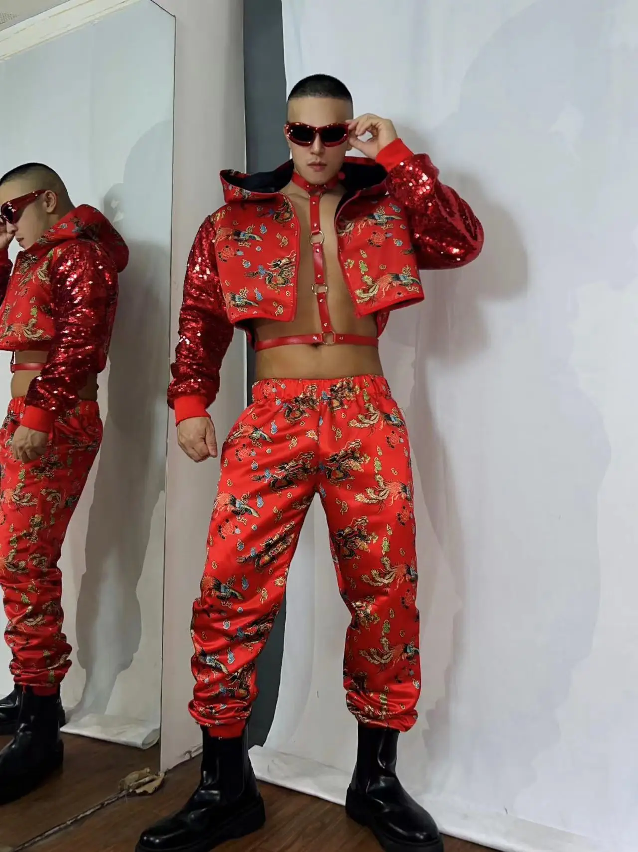 Vintage Hip Hop Jazz Dance Outfit Men Dancer Team Singer Imperial Robe Stage Performance Costume Party Show Festival Clothing