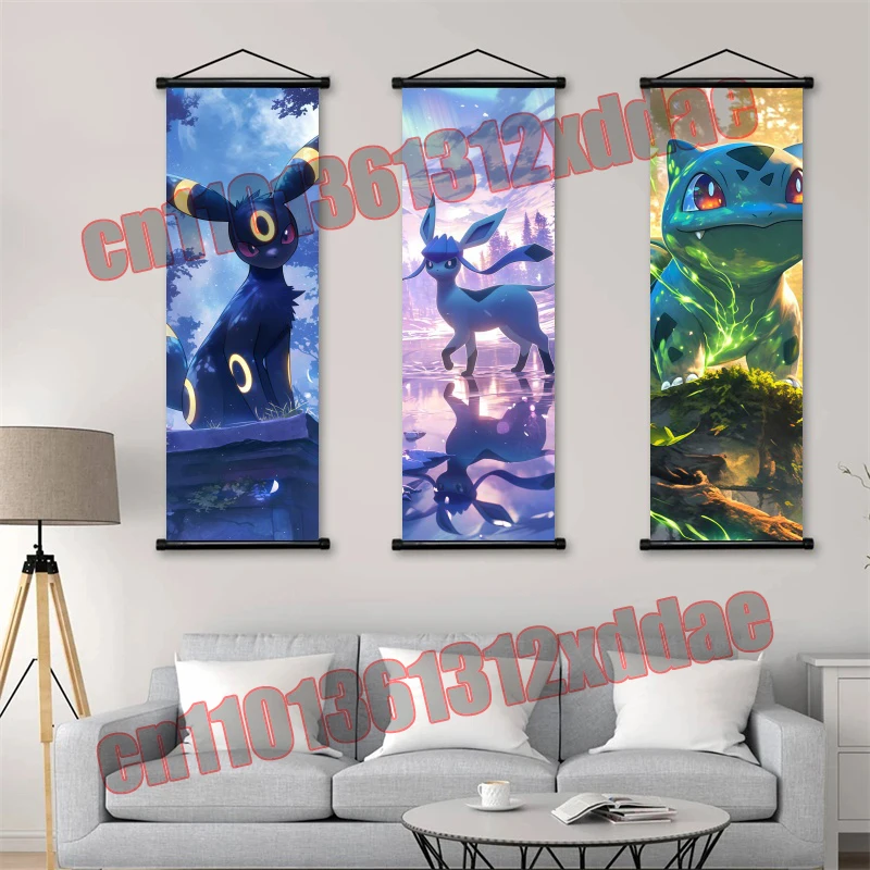 

Printed Anime Pokemon Art White Canvas Pokemon Scroll Painting Poster Modern Home Decoration Wall Art Decoration Painting Gift