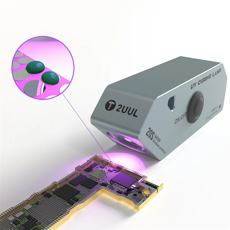 2uul UV Curing Lamp 600mAh 20S High Power Aluminum alloy Green Oil Glue Fast Curing for Motherboard Circuit Board UV Light