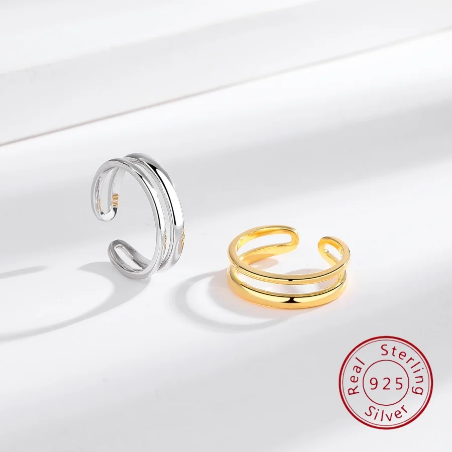 

Sterling Silver S925 European-Style Dual-Tone Ring Minimalist Elegance, Versatile and Sophisticated Design Adjustable Silver Jew