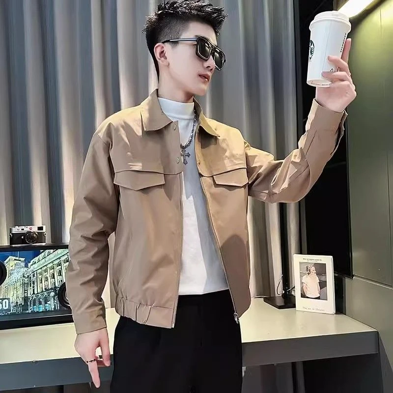 

2025 Spring Autumn Men's Trendy Cargo Jacket with Pockets Lightweight Streetwear Jacket for Men