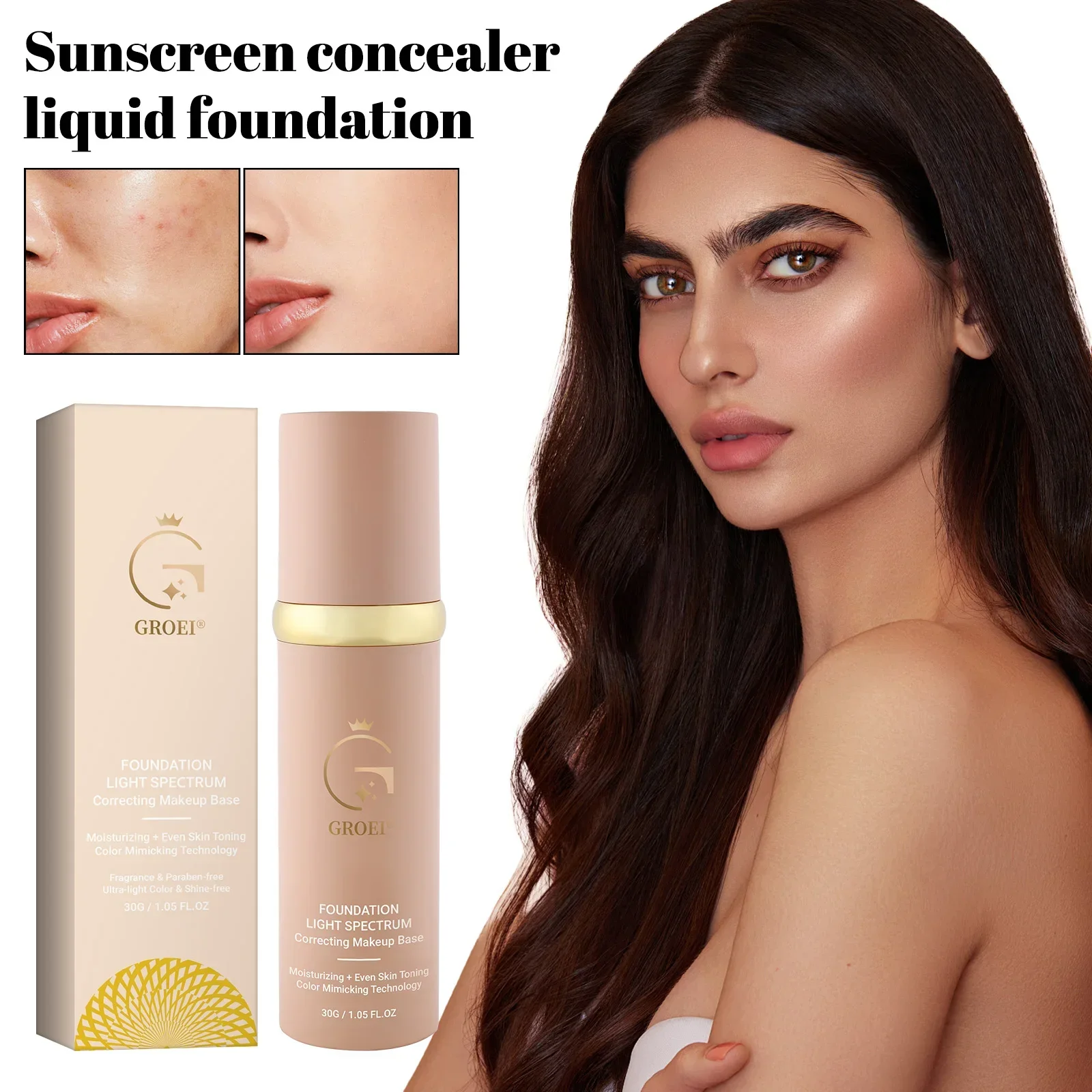 

4-in-1 SPF 50 Foundation Liquid Makeup Serum Liquid Light Spectrum Sunscreen Hydrating Full Coverage Concealer Korean Makeup