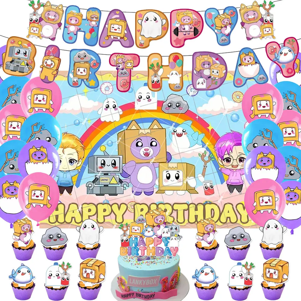 

Cartoon Game Lankyboxs Kid's Birthday Party Decoration Cute Cat Balloon Cake Toper Banner Backdrop For Baby Shower Wedding Home