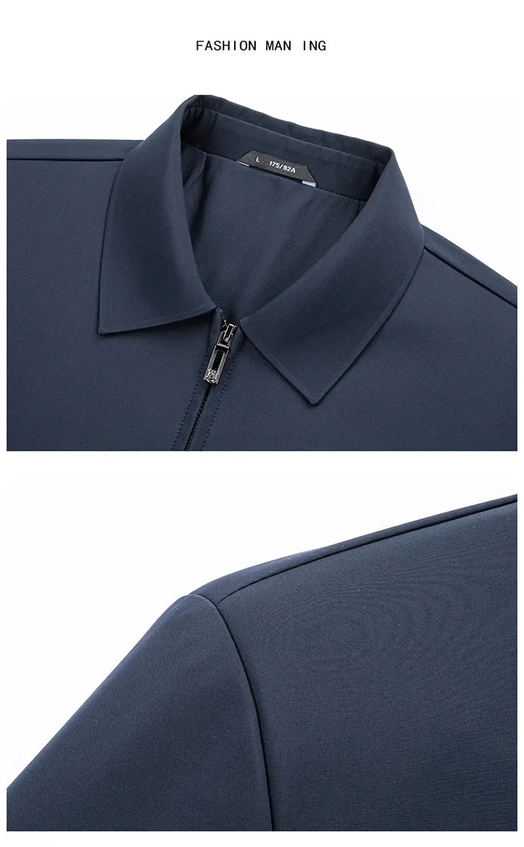 Herrenjacke mit Umlegekragen im Old-Money-Stil, einfarbig, lässige Oberbekleidung, Herbst 2026, neue Reißverschlussjacke – Detail 7