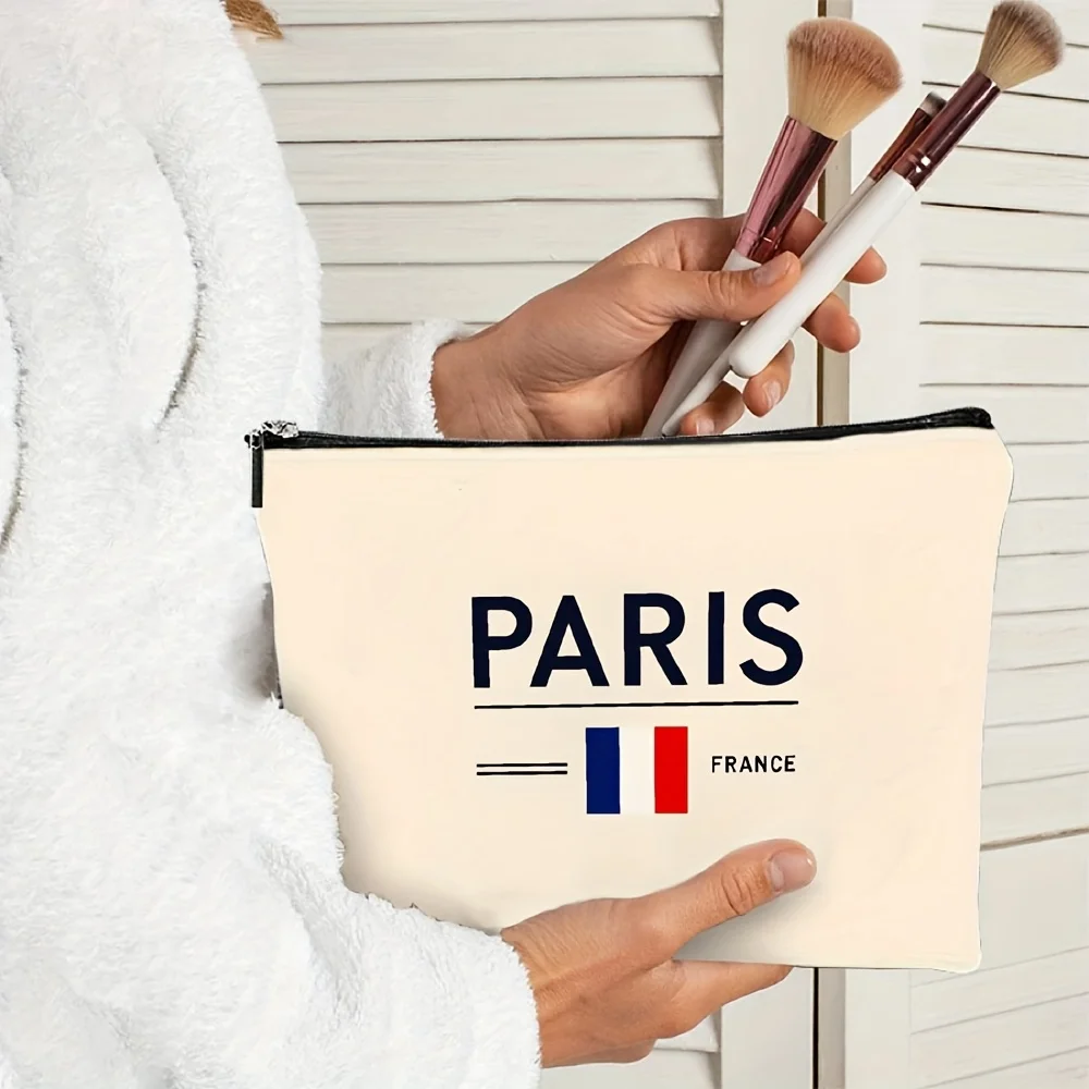 Kosmetyczka z nadrukiem w stylu Paryża - wielofunkcyjna saszetka na zamek błyskawiczny, etui na biżuterię, idealna podróżna mała saszetka na zamek błyskawiczny.