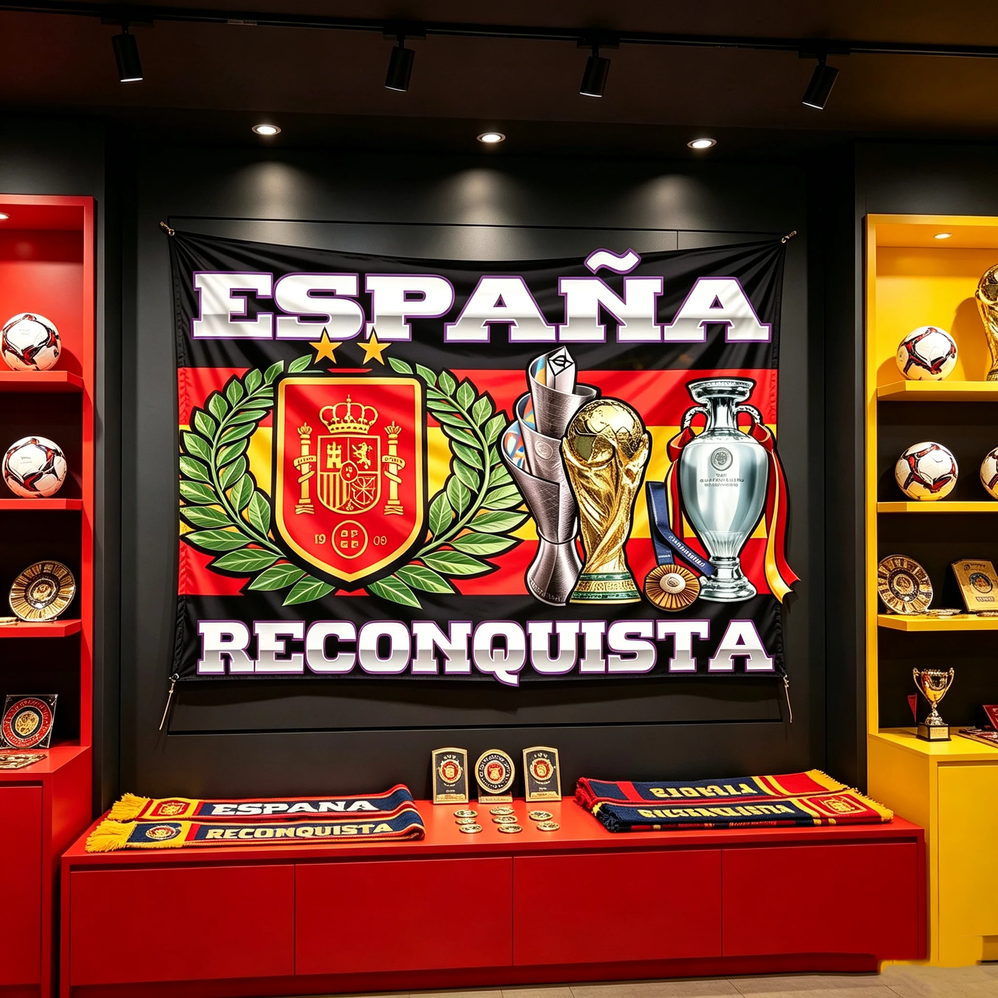 Spain Espana Reconquista Football Championship Flag 3x2ft Soccer World Cup Euro Trophy Banner/ Fan Home Wall Decor for Match Pa