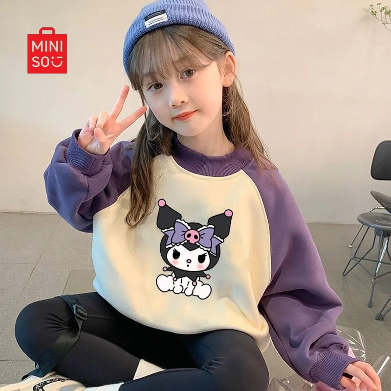 

2025 Kuromi Girls Hoodie, Fleece-Lined Round Neck Top for Big Kids & Teens Fashion Wear