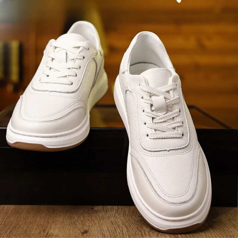 Chaussures plates en cuir véritable pour hommes, baskets respirantes en maille, chaussures à plateforme pour hommes, haute qualité, nouveau tennis masculin