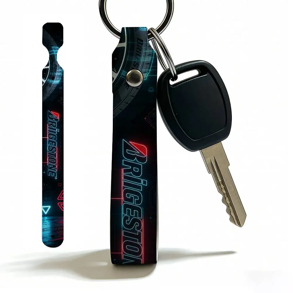For Logo Bridgestone High Quality PU Leather Moto Keychain Vintage Style Key Pendant For Scooter Motocross