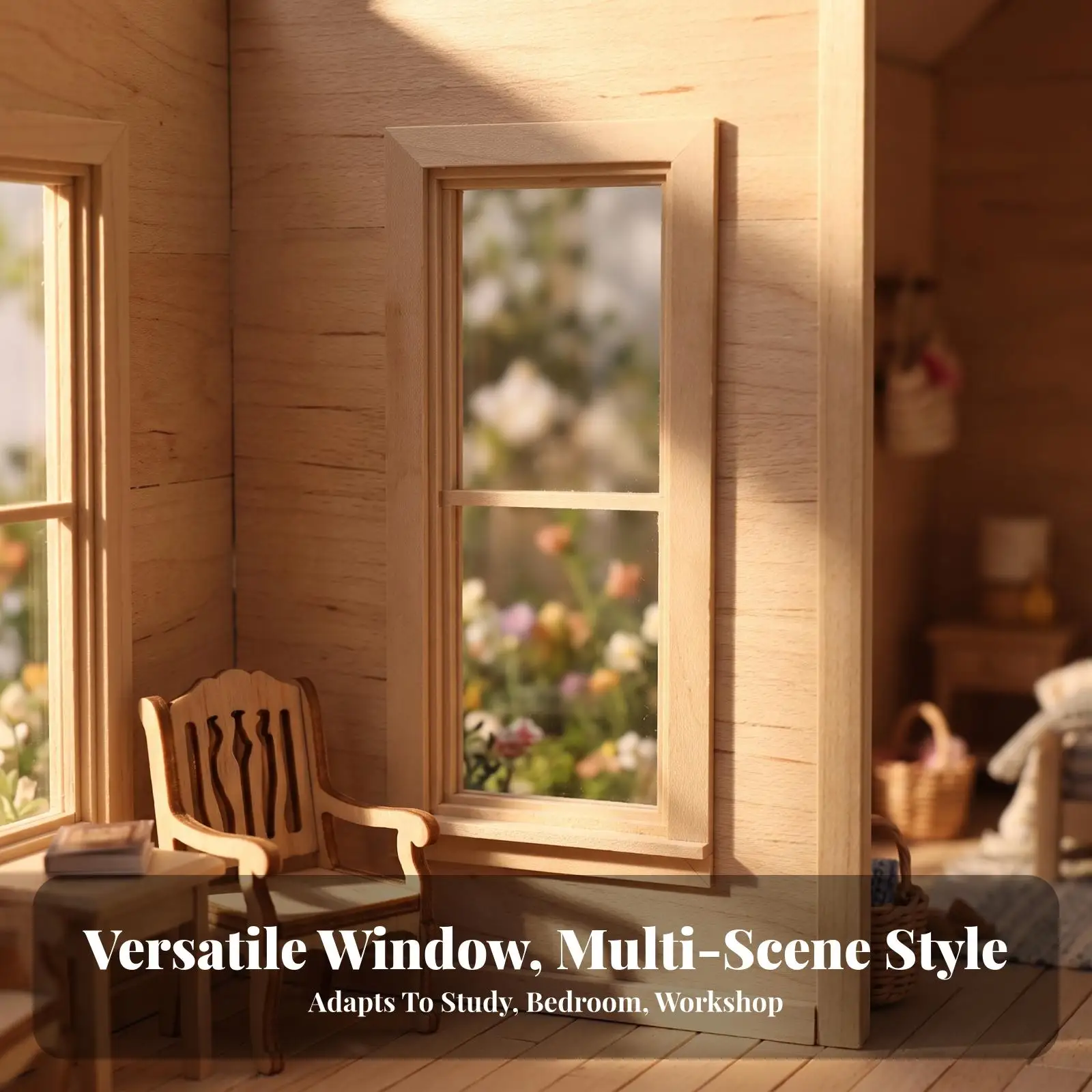 Miniature Window for Dollhouse Unfinished Birch Frame with Layered Base for 1 12 Scale Doll House Building
