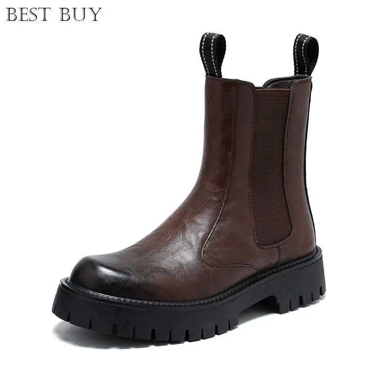 Botas de terciopelo de cuero Retro para hombre, zapatos de diseñador británico de suela blanda, botines de plataforma a la moda, otoño e invierno, nuevo