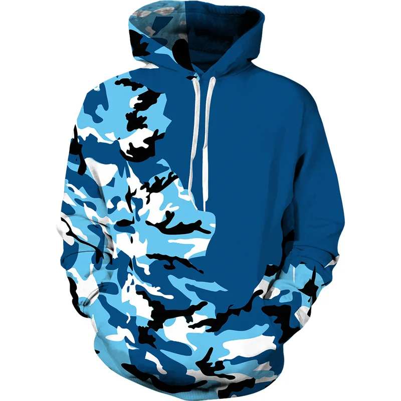 3D Printed Multicolor Camo Hoodies For Men Colorful Geometry Pattern Pullovers Casual Hooded Sweatshirts Long Sleeve Loose Tops