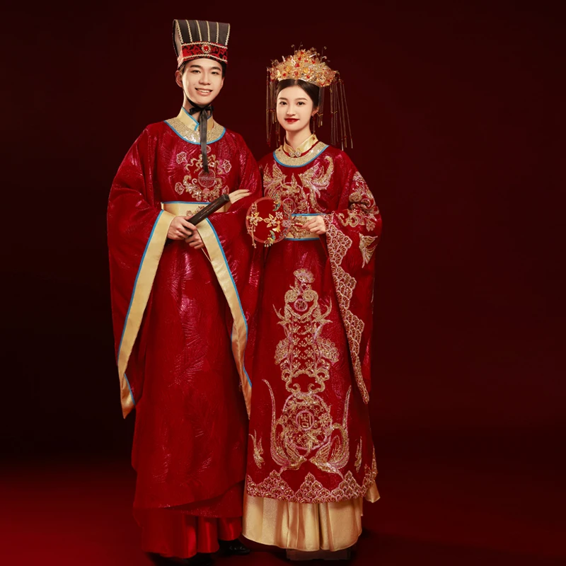 Quality Tang Dynasty Luxury Hanfu Bride Groom Chinese Traditional Trend Embroidery Wedding Red Dress Cosplay Costume for Couples