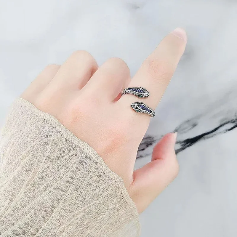 Fashion Open Rings Vintage Snake Ring Alloy Stacking Rings Adjustable Animal Finger Ring Punk Jewelry for Men Women