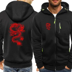 The Red Dragon Japan Harajuku Print Mens Sweatshirt Fiction Fleece Hoodies Loose Vintage Clothes Winter Warm Zip Up Hoodie Man