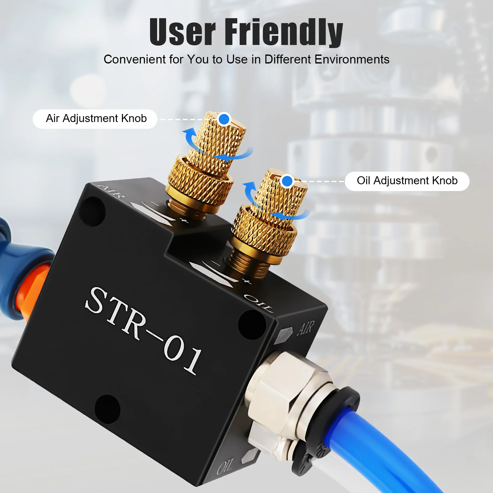Máquina de pulverización de corte y enfriamiento, ideal para tornos CNC/fresadoras, volumen de aire/spray ajustable, construcción de resina/metal